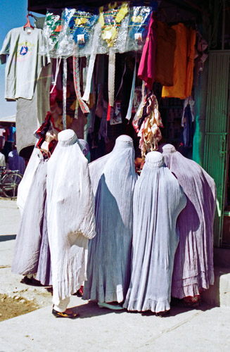 women in burkhas at Kabul market